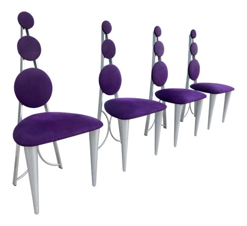 American Memphis Style Dining Chairs in Purple Green Microsuede