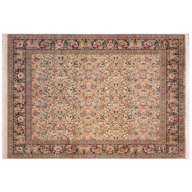 Ivory Shabby Chic Pak-Persian Ivory/Black Wool Rug - 9'0'' X 11'0'' For Sale - Image 8 of 9