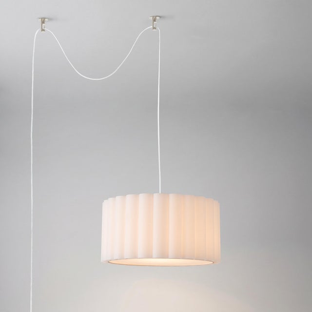 2020s Scallop Pendant Swag Kit Light Fixure by Nova of California - Satin Nickel, Fabric Drum Shade For Sale - Image 5 of 7