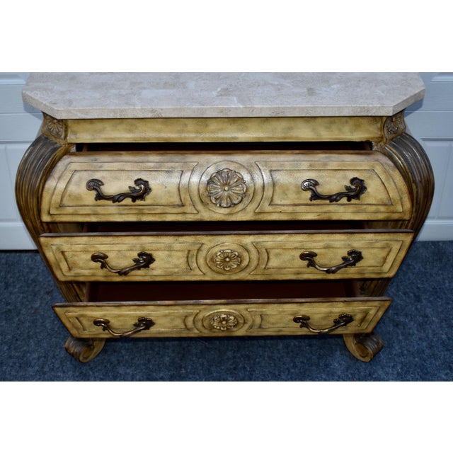 Wood Marble Top Chest French Baroque Style Bombay Commode Carved 3 Drawer 90's For Sale - Image 14 of 18