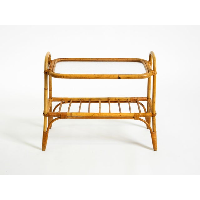 Mid-Century Modern Italian Bamboo Side Table with Iced Glass Top, 1960s For Sale - Image 3 of 18