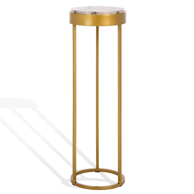 Hannahmarie Round Stone Drink Table in Gold with White Marble Top For Sale In Philadelphia - Image 6 of 8