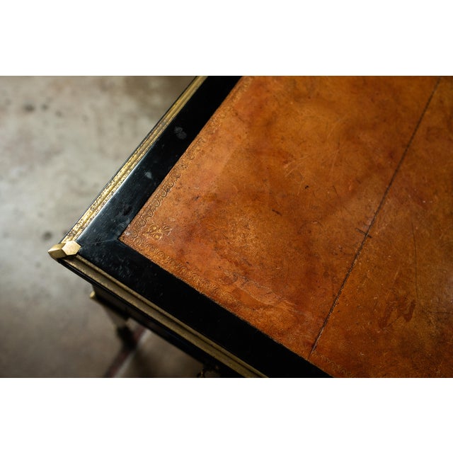 French Louis XVI Ebonized Writing Table or Desk With Embossed Leather Top For Sale - Image 13 of 13