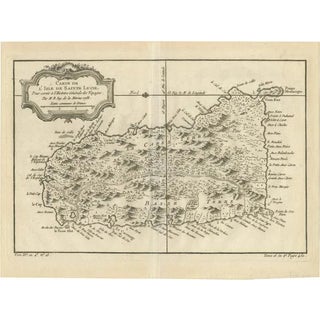 Map of Saint Lucia in the West Indies by Bellin, 1758 For Sale