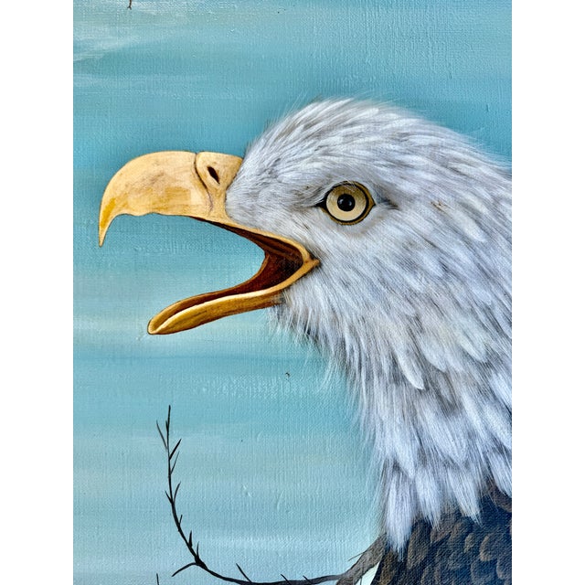 American Bald Eagle Framed Animal Art, Oil on Canvas Lynn Chase Signed 1980 For Sale - Image 9 of 15