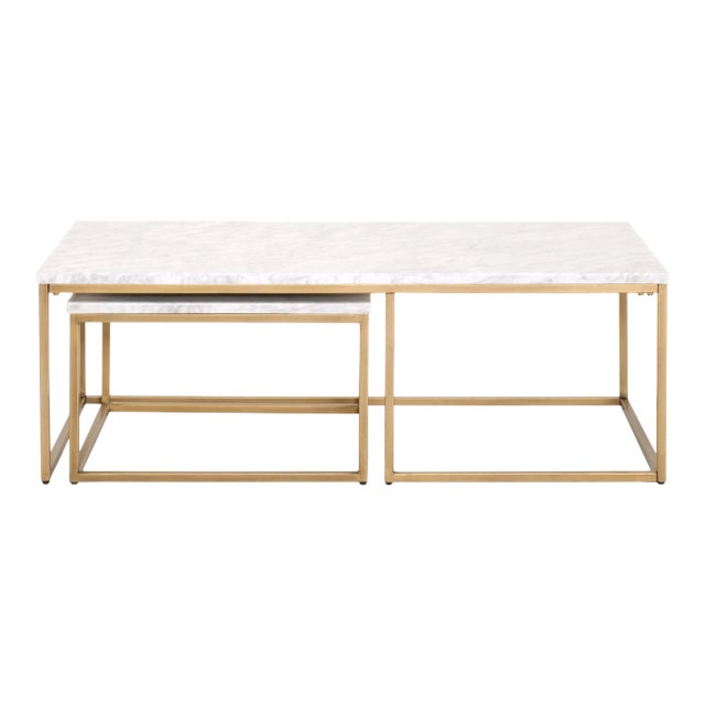 Carrera & Brushed Gold Base Nesting Coffee Table - 2 Pieces For Sale