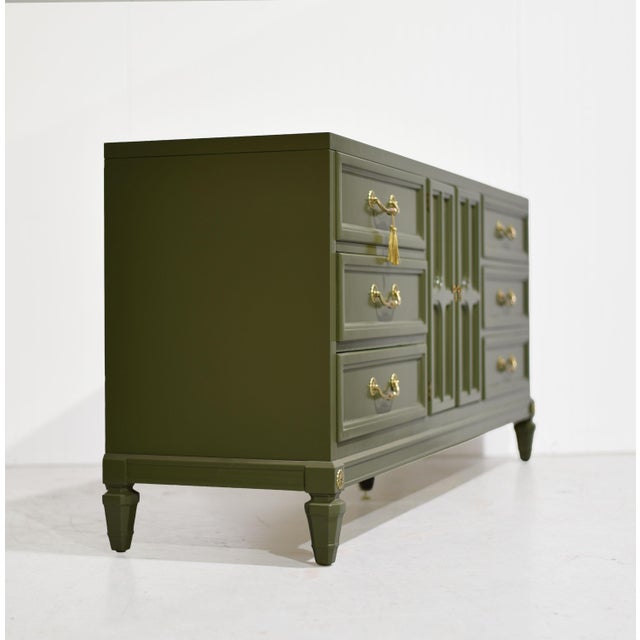 Mid Century Traditional Dresser Sideboard by Union National Jamestown Ny in Green - Newly Painted For Sale In Chicago - Image 6 of 14
