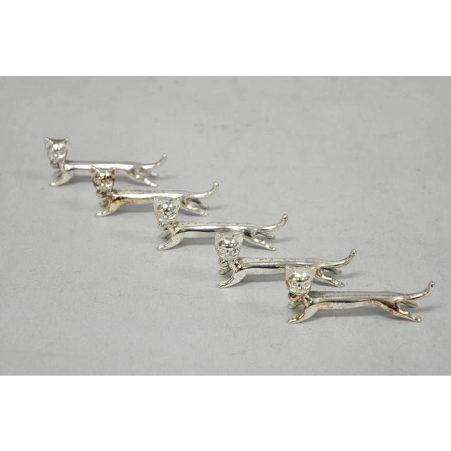 Vintage Art Deco Small Silver Plated Metal Figural Cat Knife Rests - Set of 5 For Sale - Image 13 of 13