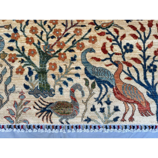 Hand-Knotted Afghan Tree of Life Pictorial Wool Area Rug - 8'1" X 9'9" For Sale - Image 11 of 13