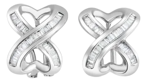 X Baguette Diamond Clip On Earrings .35cttw 14K White Gold, 2 Pieces