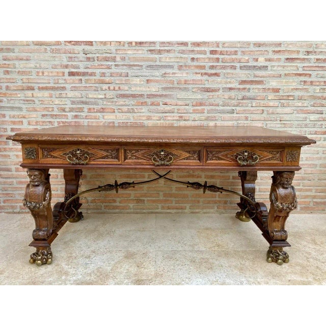 The 19th century Spanish Renaissance walnut desk is a splendid example of the breed, with classical architecture enhanced...