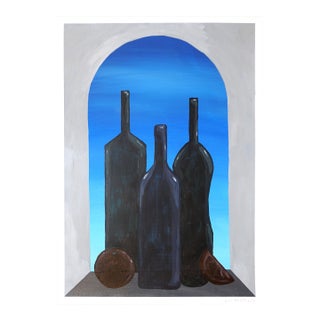 1016, Modern Italian Still Life Painting, Backlit Window, Acrylic Paint on Watercolor Paper by Gio Bellagio For Sale