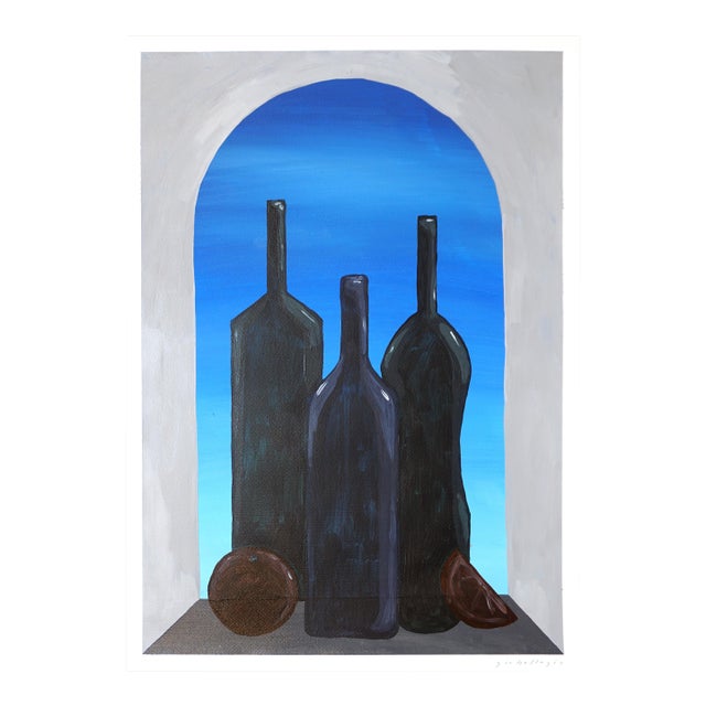 1016, Modern Italian Still Life Painting, Backlit Window, Acrylic Paint on Watercolor Paper by Gio Bellagio For Sale