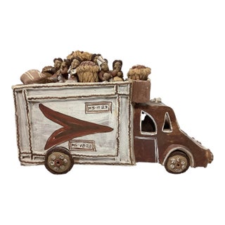 Early 20th Century Rare Terracotta Peruvian Folk Art Sculpture of a Market Bus For Sale