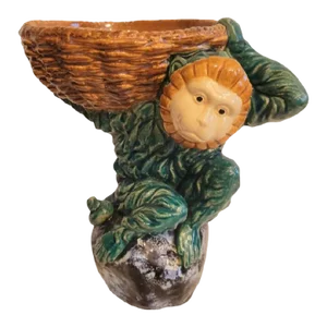 Vintage Majolica Whimsical Large Monkey Dish Catchall Statue
