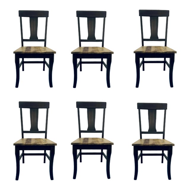 Modern Splat Back Wood Dining Side Chairs Set of 6 For Sale