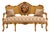 French Rococo Sofa – Beige Velvet Upholstery, Gilded Gold Leaf Frame & Floral Medallion For Sale