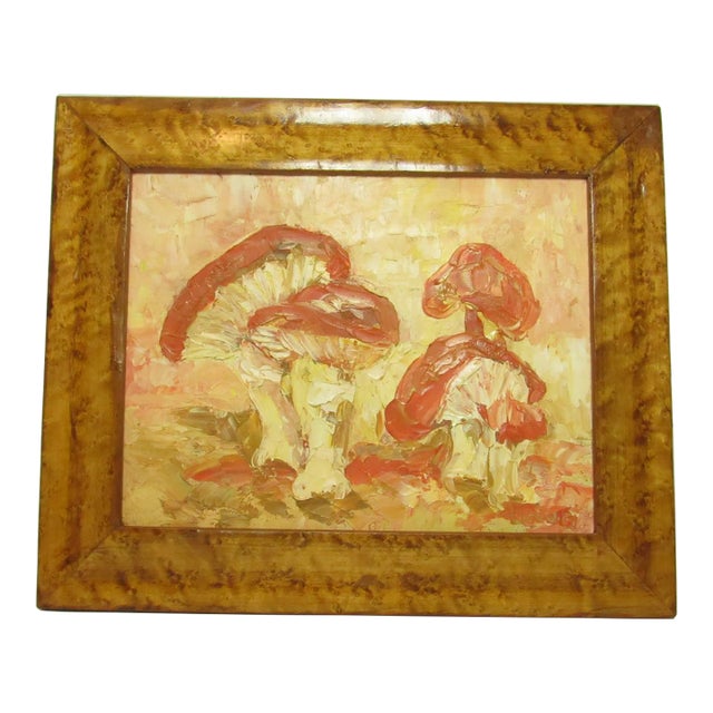 Vintage English Oil on Board Painting of Mushrooms For Sale
