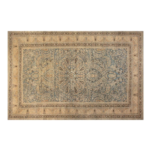 Antique Persian Khorassan Botanic Handmade Wool Rug For Sale