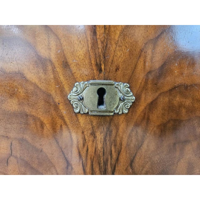 Art Deco Walnut Burl Chest of Drawers with Black Glass Top and Brass Handles, 1940 For Sale - Image 11 of 18