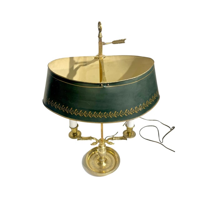 French Early 20th Century Empire-Style French Tôle & Gilt Brass Bouillotte Lamp With Green Tole Shade For Sale - Image 3 of 15