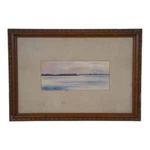 Antique MD Woodward 1891 Nautical Coastal Seascape Watercolor Painting 18"