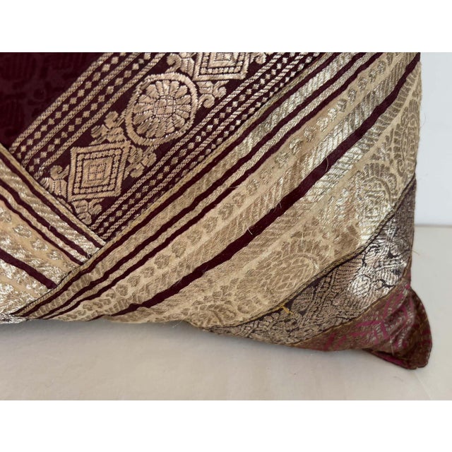 One-of-a-Kind Indian Silk Sari Brocade Pillow, Zari Embroidery, 1980 For Sale - Image 14 of 15