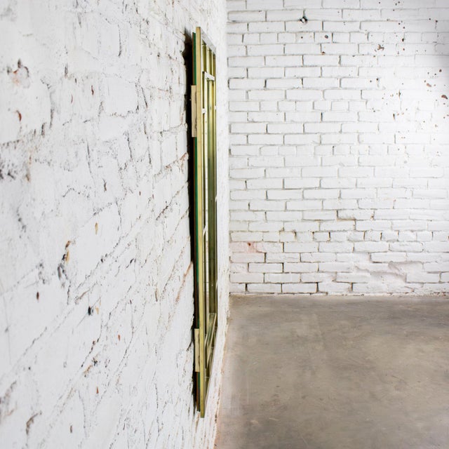 Late 20th Century Modern Large Rectangular Wall Mirror W/Brass Windowpane Frame For Sale - Image 9 of 18