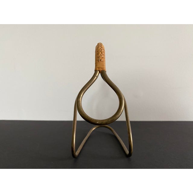 Carl Aubock Brass and Cane Wine Bottle Caddy / Holder Chairish