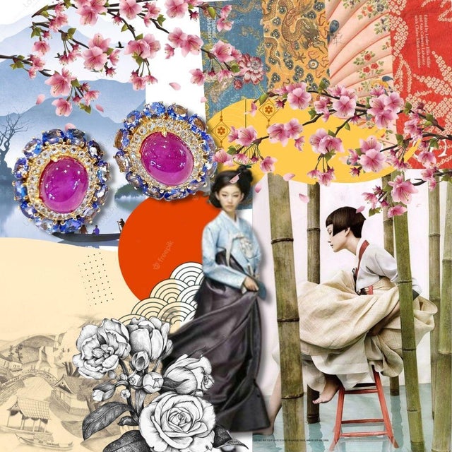 Bochic "Orient" Vintage Ruby & Black Pearl Brooch Set 18K Gold & Silver Circa 80 For Sale - Image 10 of 18