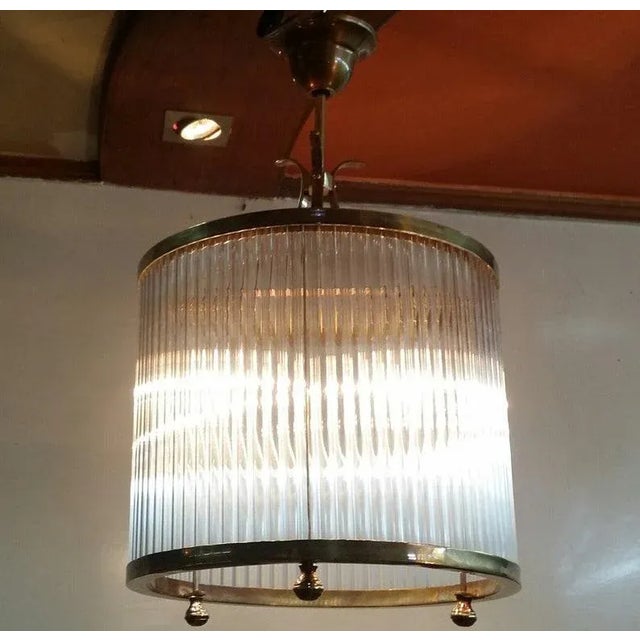 Height: 18 Inches; Depth: 12 Inches Skyscraper Vintage Art deco light Old Lamp Ceiling Hanging Chandelier Fixture Brass &...