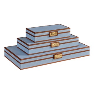 Maitland-Smith Light Blue Stacking Boxes For Sale