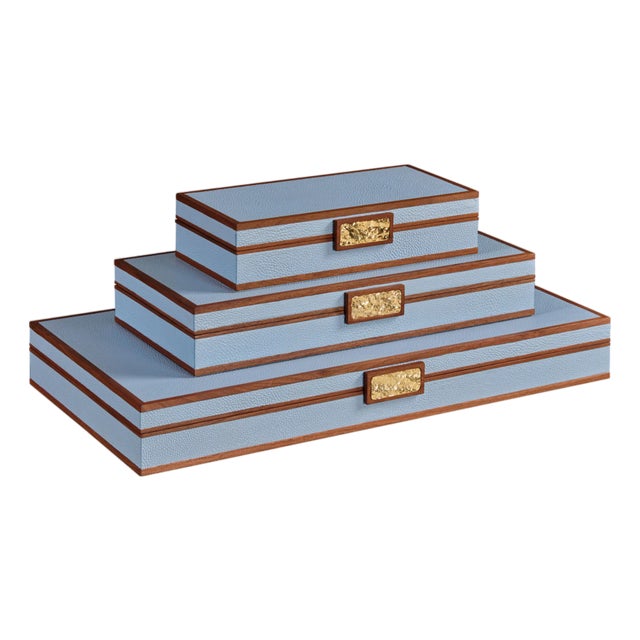 Maitland-Smith Light Blue Stacking Boxes For Sale