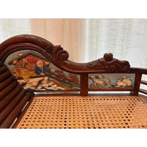 Brown 1980s Settee With Noah's Ark Hand-Carved Theme For Sale - Image 8 of 9