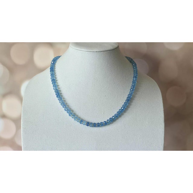 Early 21st Century Aquamarine Faceted Beaded Necklace With 14k Gold Clasp For Sale - Image 5 of 8