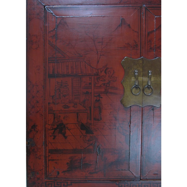 96" Tall Red Lacquer Antique Chinese Chinoiserie-Style Cabinet For Sale In Greensboro - Image 6 of 15