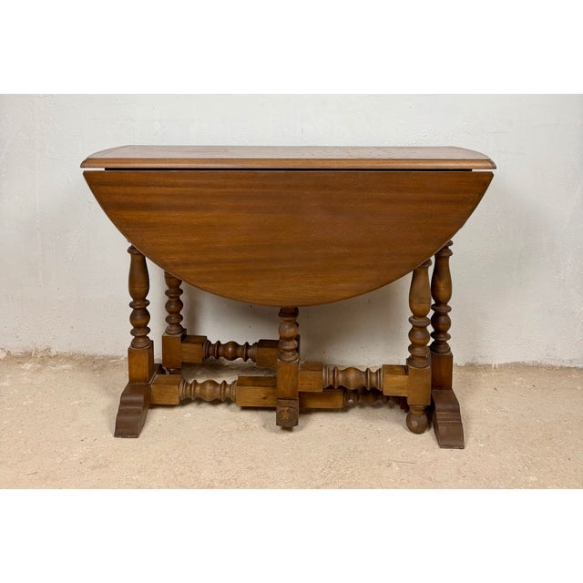 Mid-Century Spanish Drop-Leaf Dining Table with Barley Twist Legs, 1940 For Sale - Image 3 of 10