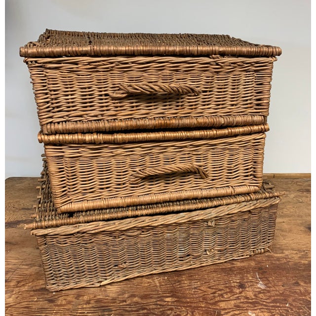 Wood Vintage French Willow Wicker Hamper Basket #2 For Sale - Image 7 of 7