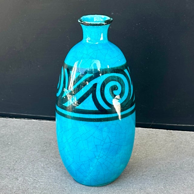 Ovoid Ceramic Vase with Crackled Blue Glaze, 1890s For Sale - Image 3 of 9