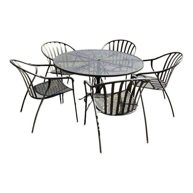 Woodard Valencia Patio Dining Set 5 Stackable Chairs 48" Table Garden, Attributed For Sale