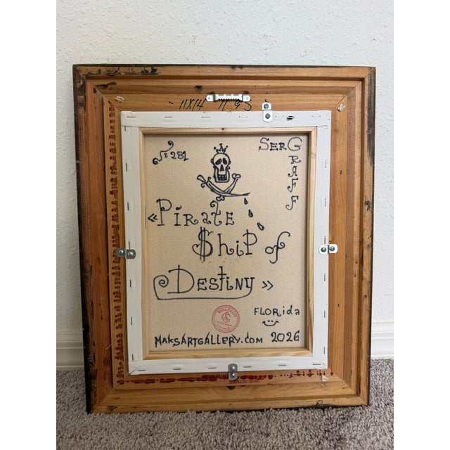 Pirate Ship of Destiny by Serg Graff Acrylic Painting Framed Nautical Art, Coa For Sale - Image 10 of 10