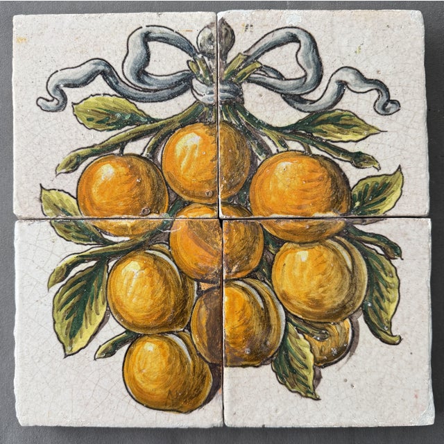 Ceramic Mosaic of Tiles with Fruit Motif from Cerámica Sevilla, 1950s, Set of 4 For Sale - Image 7 of 7
