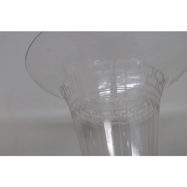 Etched Glass Trumpet Vase Vintage Art Deco Style Slender Glassware 4772b For Sale - Image 11 of 16