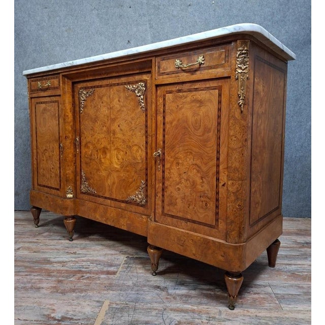 Metal 19th Century Enfilade Buffet in Burl and Marble For Sale - Image 7 of 9