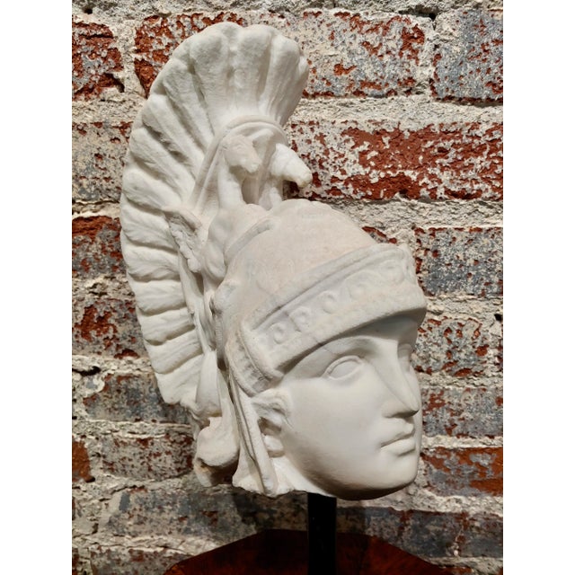 19th Century Roman Warrior Head W/Feather Helmet -19th Century Italian Marble Sculpture For Sale - Image 5 of 9