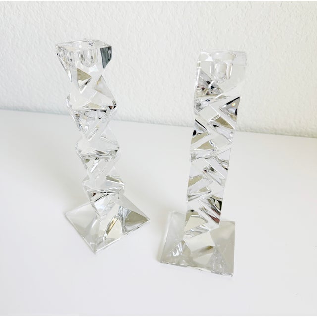 Art Deco Postmodern Zigzag Crystal Candlesticks, a Pair For Sale - Image 3 of 11