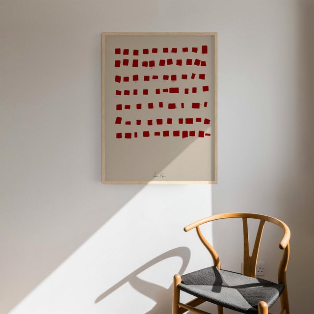 Abstract open edition giclee print. 20"x28" Elegant red geometrical forms composition on beige background. Printed on...