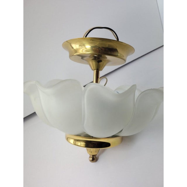 Vintage Gold Metal & Frosted Glass Slip Shade Tulip Flower Globe
