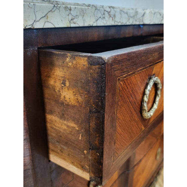 19th C French Louis XV Inlaid & Bronze Mounted Sienna Marble Top Commode Chest For Sale - Image 14 of 16