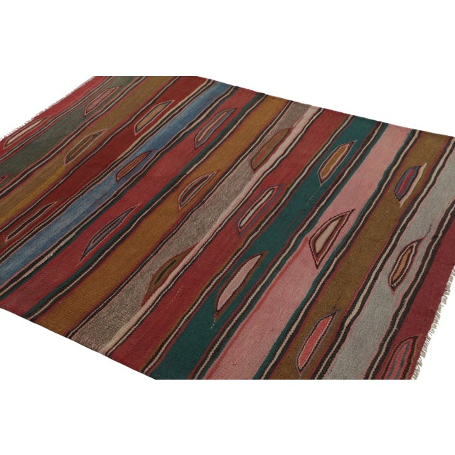 1950s Vintage Heriz Persian Square Kilim With Colorful Geometric Stripes - Rug & Kilim For Sale - Image 5 of 7